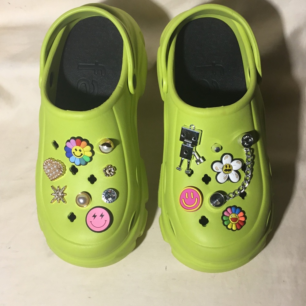 Ash Kids Lime Green Clog Sandals with Decorative Charms